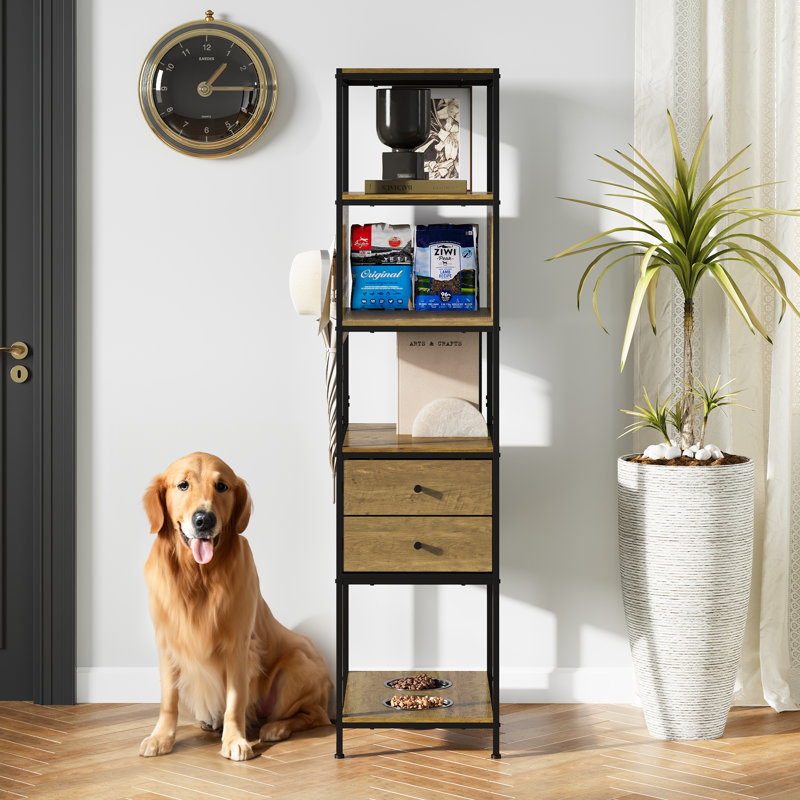 Industrial Style Bookshelf With Dog Bowl