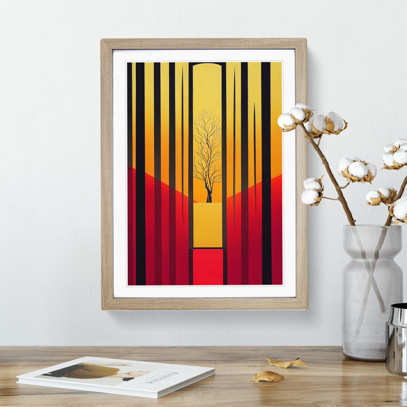 Deco Tree No.4 - Single Picture Frame Print, 34cm H x 25cm W x 2cm D, Oak