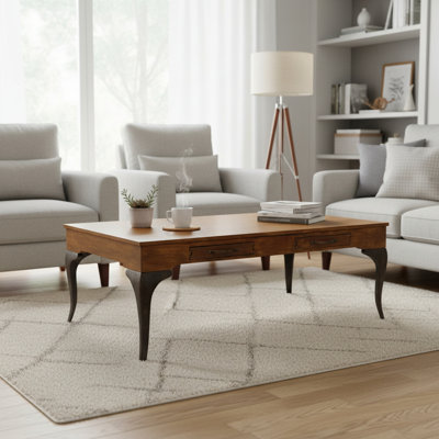 Melange Reclaimed Wood Coffee Table – Walnut Brown Hardwood with Sculpted Legs (48") 