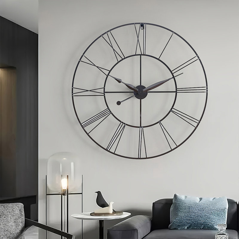 Garney Metal Wall Clock with Black Hands, 80cm H x 80cm W x 4cm D, Black