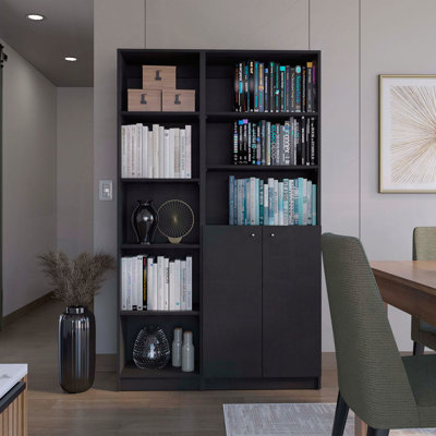 Micco 2-Piece Home Bookcase Set with 8 Shelves and Double Door Cabinet