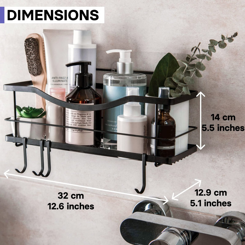 Strauser Adhesive Stainless Steel Shower Caddy, Matt Black