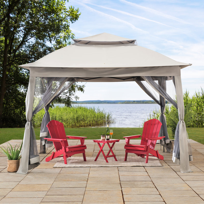 Sunjoy 11x11 ft. Pop-Up Instant Soft Gazebo, Outdoor Portable Steel Frame 2-Tier Top Canopy/Tent with Netting and Carry Bag