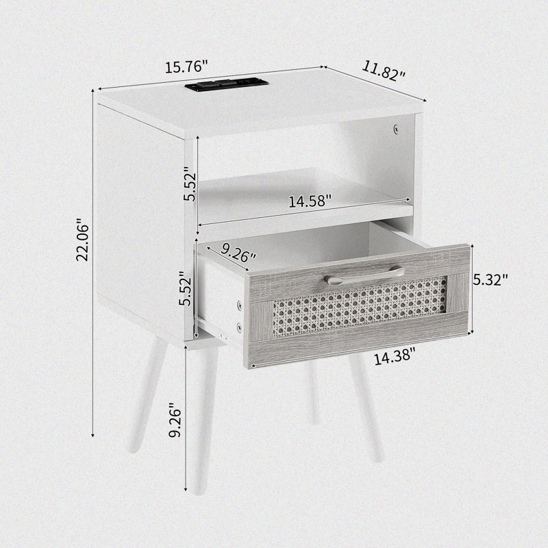 Table de chevet en bois manufacturé Wagoner, Blanc