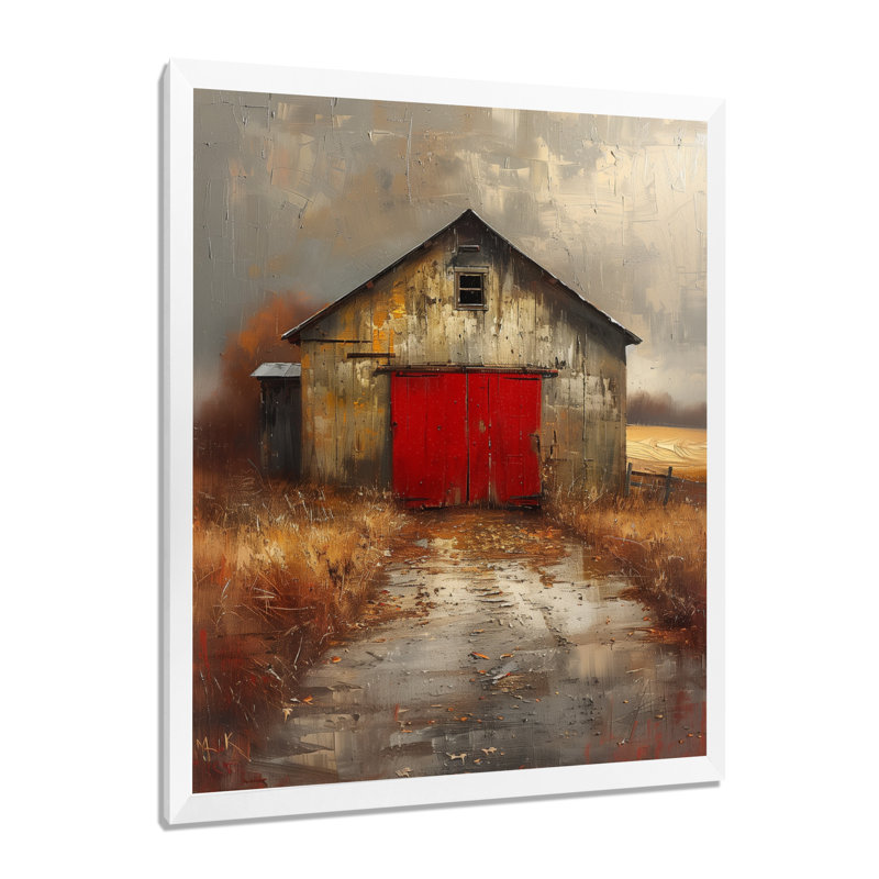 «Gray Red Vintage Autumn Vibes Barn», reproduction d'art murale grange, H 32 po x l 24 po x P 1 po
