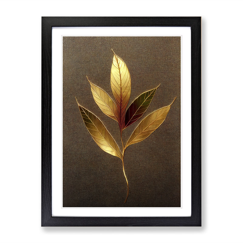 Agan Ivy Leaf Gold Vol.2 - Single Picture Frame Print, Black, 34cm H x 25cm W x 2cm D