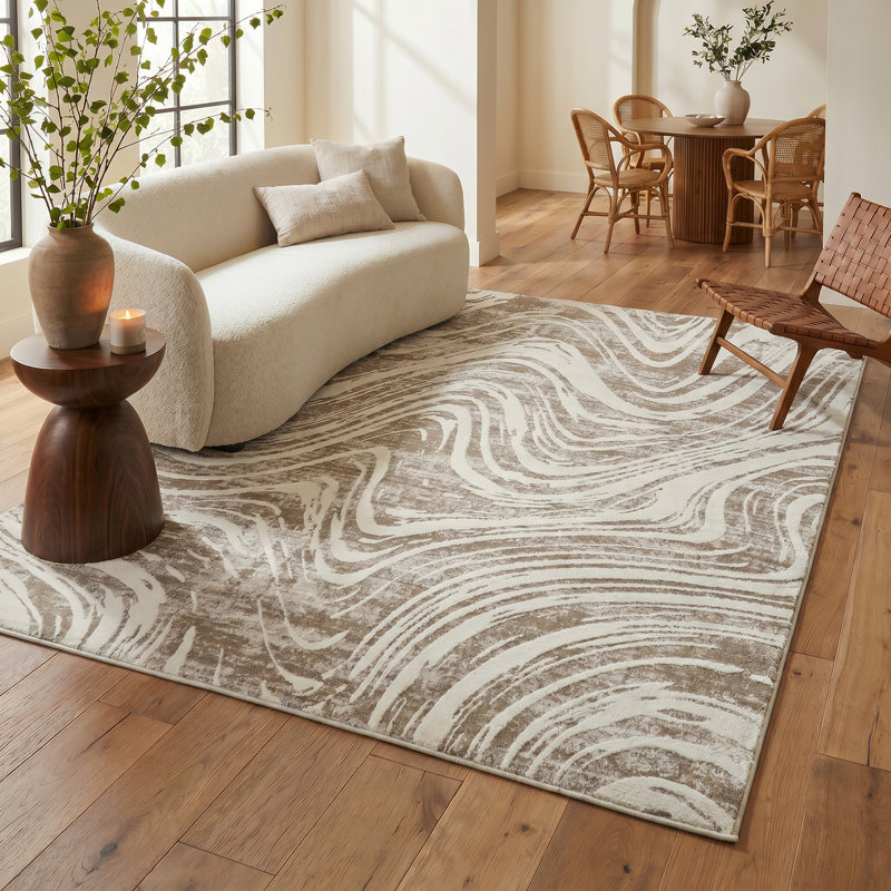 Rug Branch Nagisa 5' x 8' (5'3" x 7'7") Beige/Brown Abstract Indoor Area Rug, Modern, Medium Pile, Stain-Resistant Carpet - Living Room, Bedroom, Dining Room, and Kitchen
