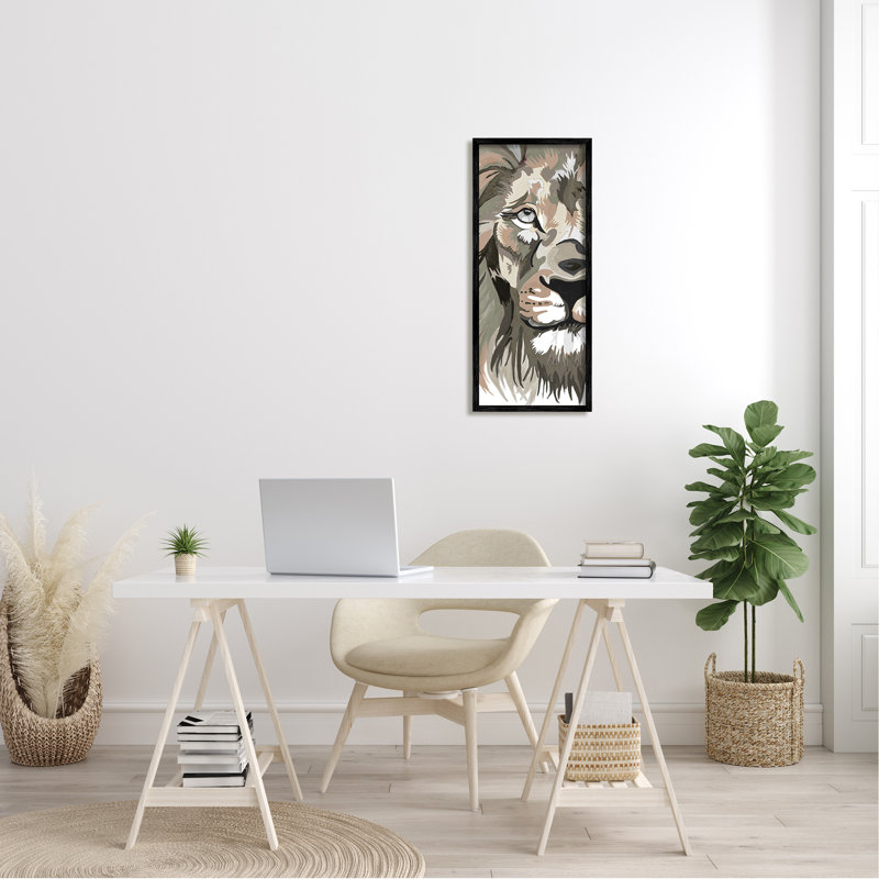 «Mute Lion Face» encadré sur bois par Chelsea Goodrich, impression, H 30 po x l 13 po x P 1,5 po, Giclée encadrée noir minuit