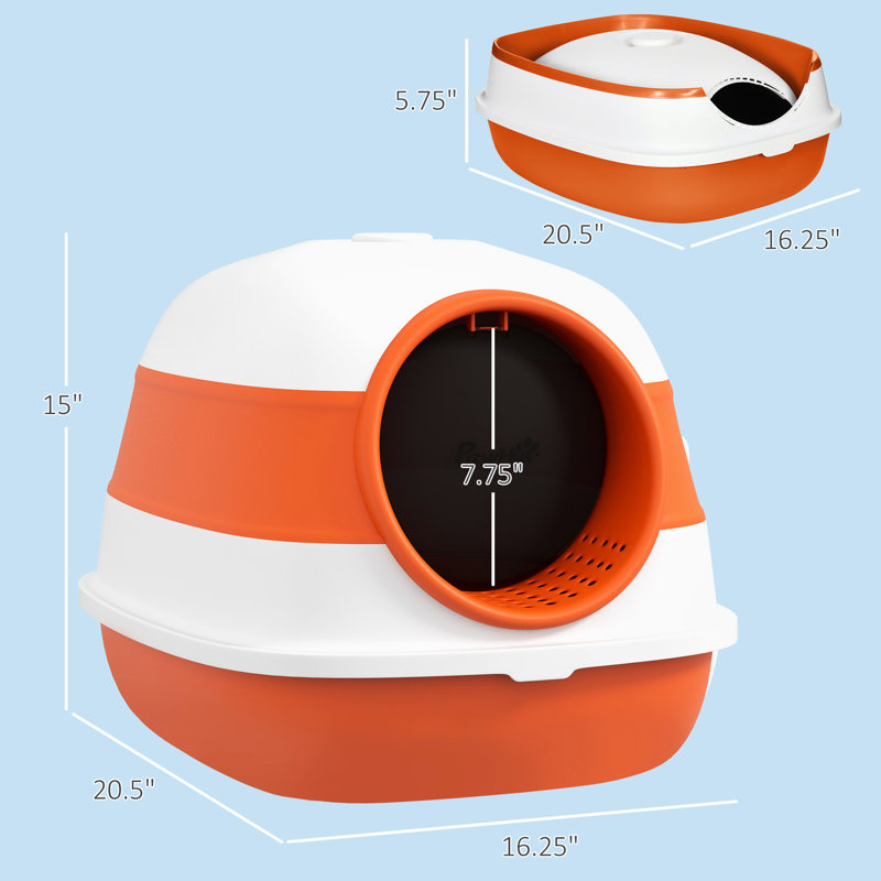 Bac à litière pour chats, pliable et compact, facile à nettoyer, surélevé, grand à deux entrées, orange noir, bac à chat à circulation d'air améliorée, couvercle gardant l'intimité, pliable, chats noirs