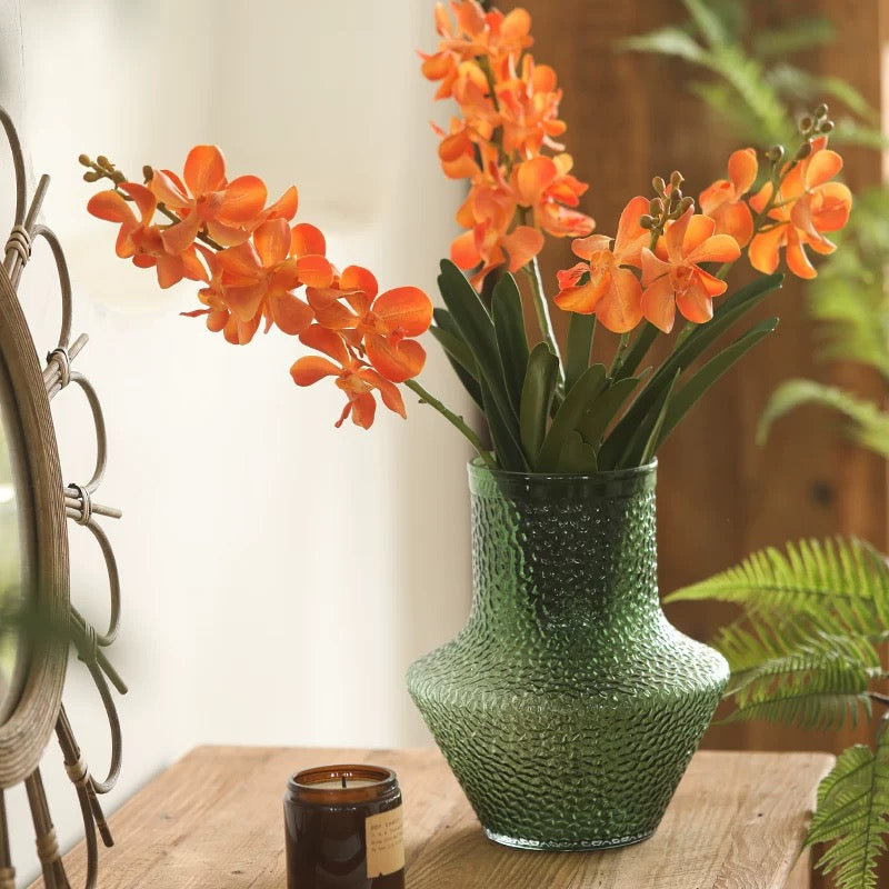 Faux Vanda Orchid Stem 24" Tall, Orange