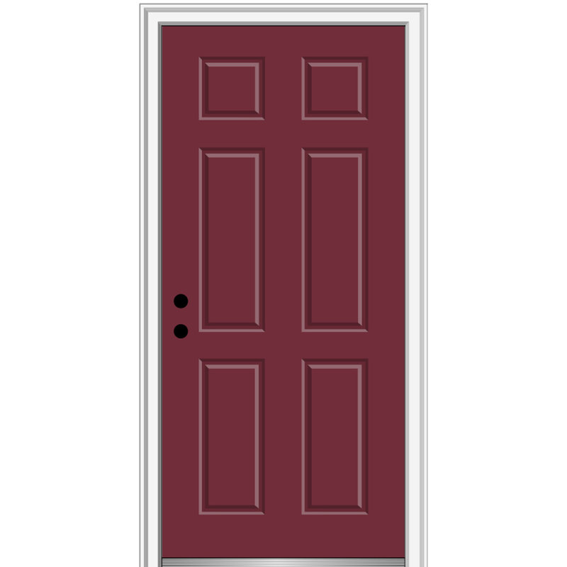 Porte extérieure simple en acier à 6 panneaux peints, S'ouvre à droite vers l'intérieur, H 81,75 po x l 36 po x P 2 po, Vert