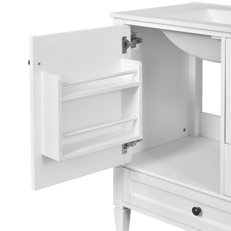 Meuble-lavabo moderne 30 po avec lavabo simple en céramique et 3 tiroirs, Blanc, Noir, noir, noir, noir