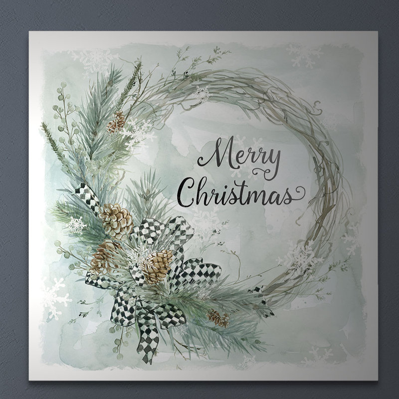 «Merry Christmas Pine Wreath», art textuel, H 16 po x l 16 po x P 1,5 po, Toile tendue