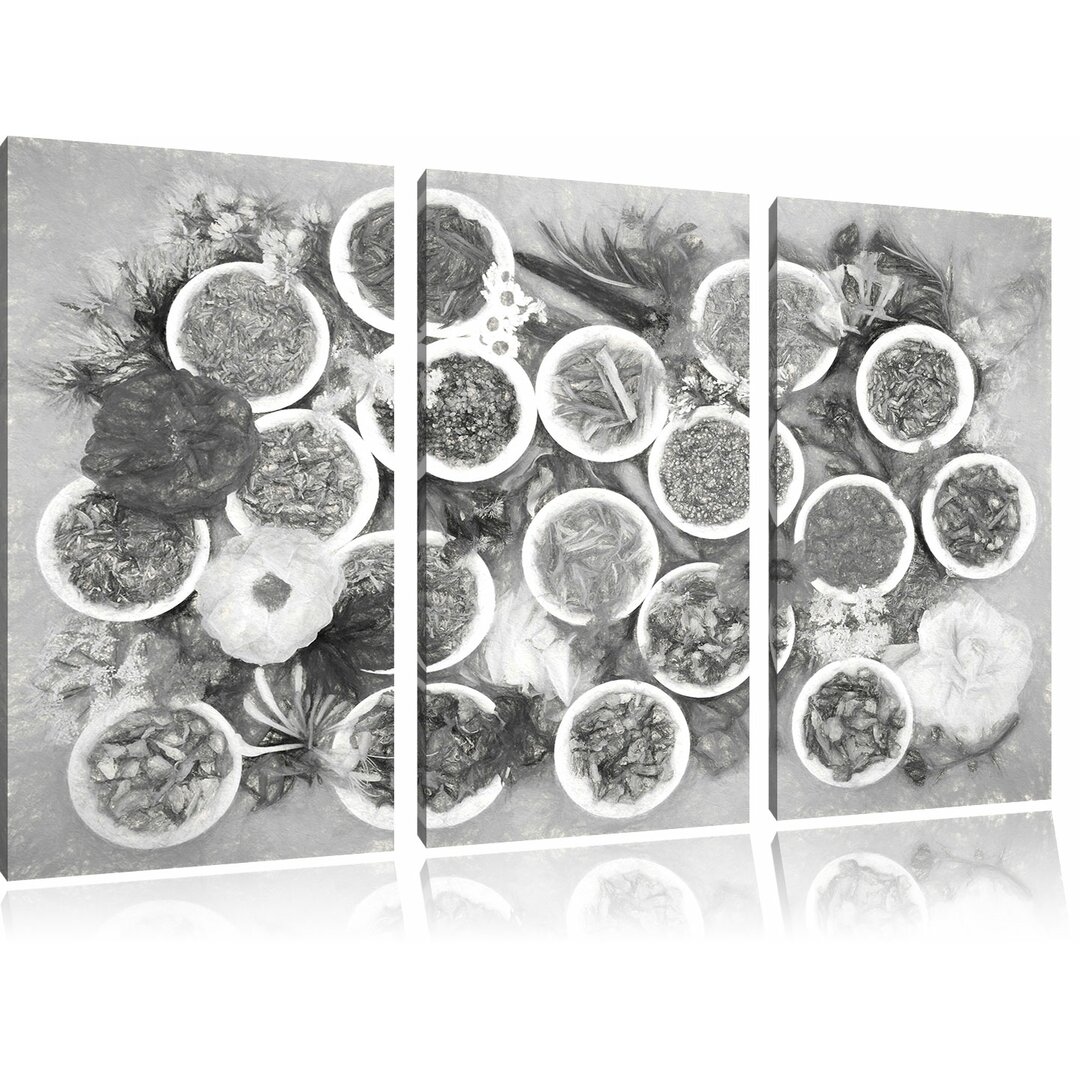 3-tlg. Leinwandbild-Set „Heilende Kräuter und Blumen“, Kunstdruck