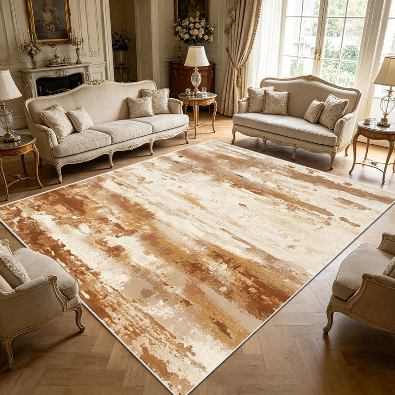 1PC Neutral Brown Watercolor Abstract Distressed Streaked Pattern area rugs, Soft and Comfortable, easy-to-maintain, machine washable Indoor floor mat, suitable for living room, bedroom, dining space, balcony, patio, front porch, entryway, home offic