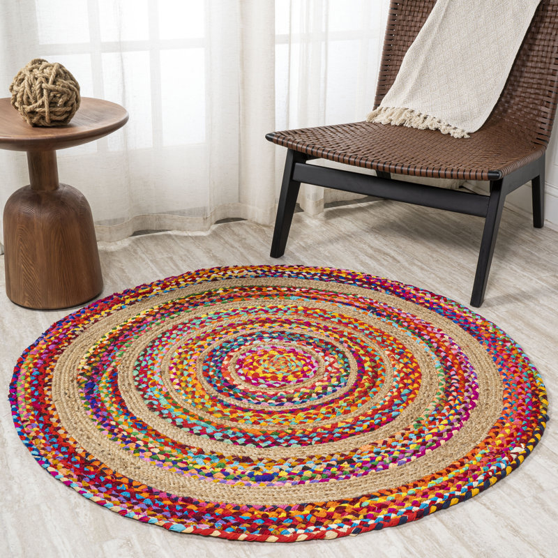 Tapis rond à motif géométrique naturel, Rond 8 pi