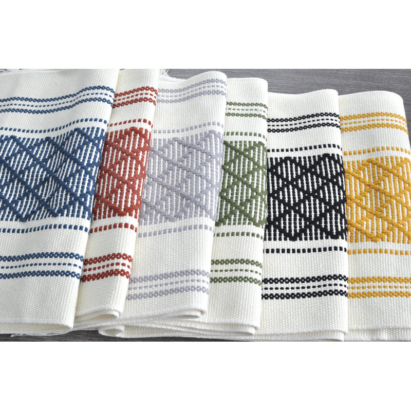 Boho Cotton Woven Table Runner With Tassels, 48" x 14", Mustard Yellow/Cream