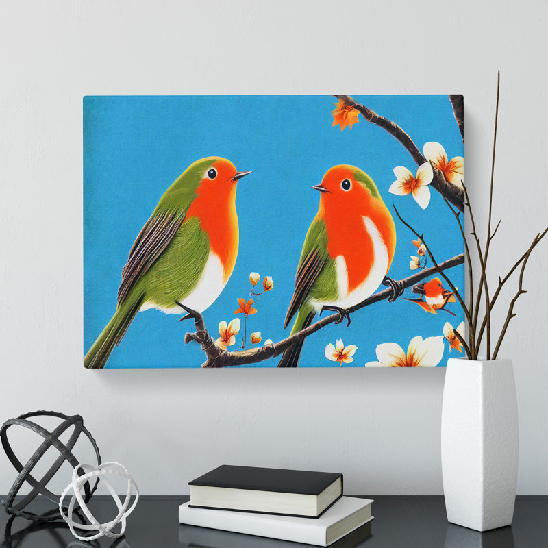 Two Robin Birds - Wrapped Canvas, 35cm H x 50cm W x 3cm D