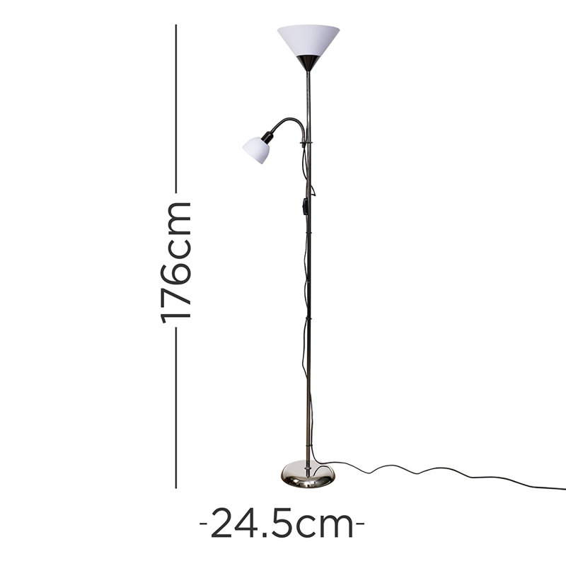Hatton 176cm Torchiere Floor Lamp, Black Chrome, Yes