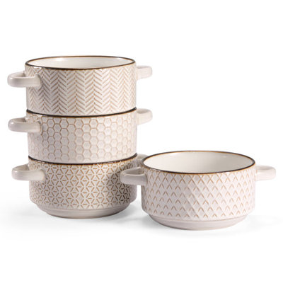 Ensemble de 4 bols à soupe Red Barrel Studio®, 26,5 oz, crème / cuivre, collection Narbonne