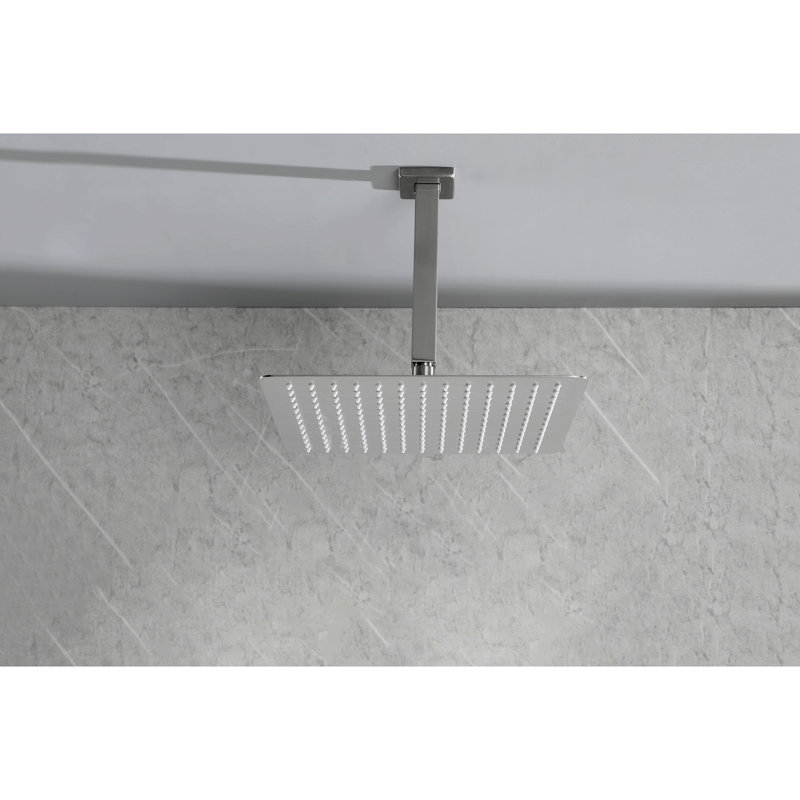Douche de pluie pour salle de bain - Acier inoxydable, nickel brossé, carré 16 po, 2,5 gallons par minute, économiseur d'eau, buses en acier autonettoyantes pour la pluie, 16 x 16 po