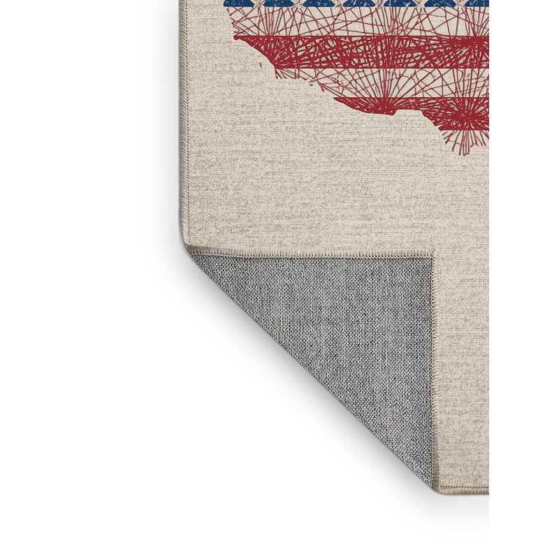 Machine Washable Artesian July 4Th Modern & Contemporary Abstract Rug in Beige – Beige Binding, 7x9