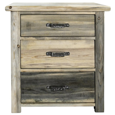Commode 3 tiroirs Bigstone de la collection Big Sky avec détails en fer forgé - finition laquée transparente naturelle