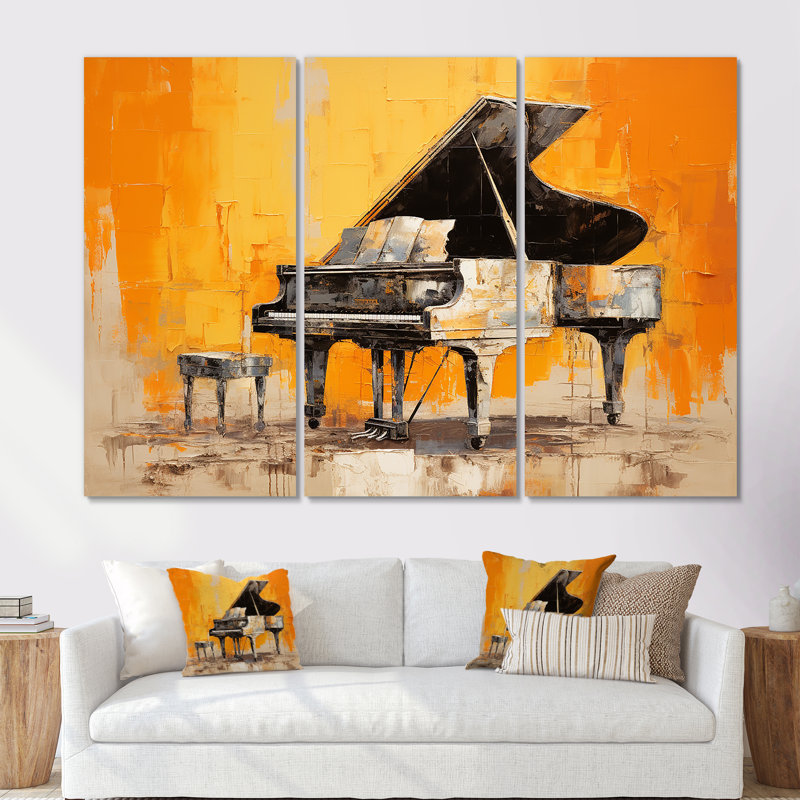 Ensemble de salon Orange Piano Modernist, Toile tendue, H 32 po x l 48 po x P 1 po