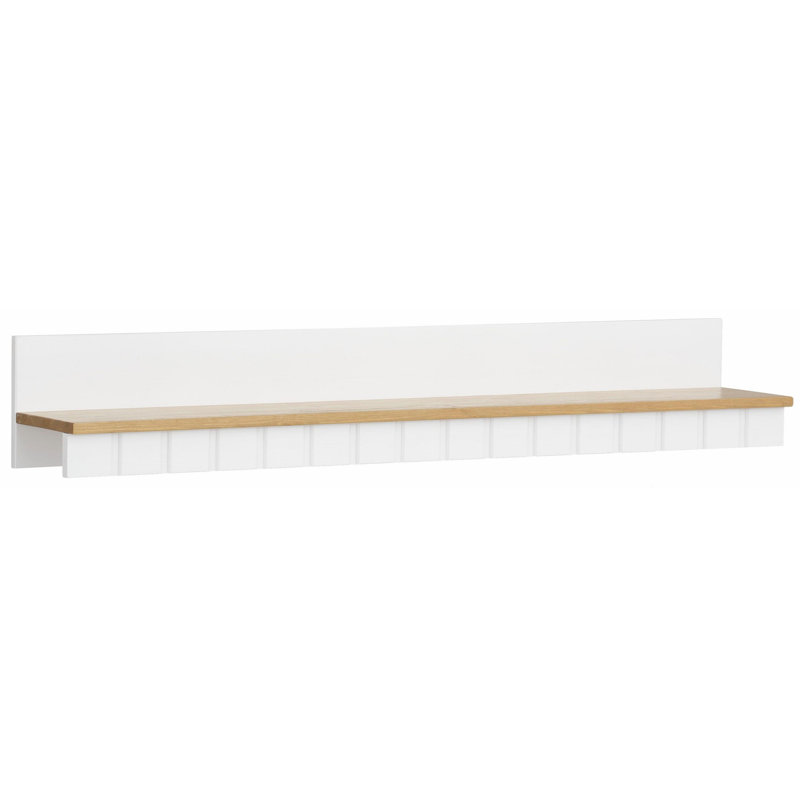 Finney T-Shaped Pine Solid Wood Floating Shelf with Hooks, White 