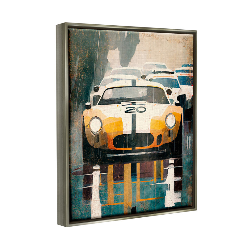 Voiture de course moderne sur bois, Cadre flottant gris lustré, H 31 po x l 25 po x P 1,7 po