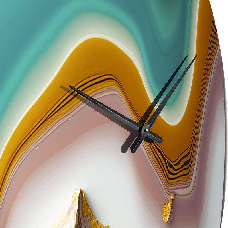 Horloge murale en métal agate liquide Blue Turquoise Agate III, Grand