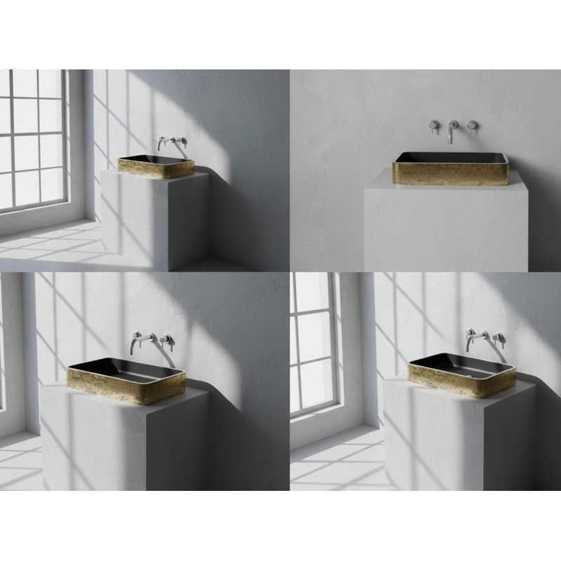 Vast Studio Aged Rectangular Countertop Bathroom Sink, Brass/Black
