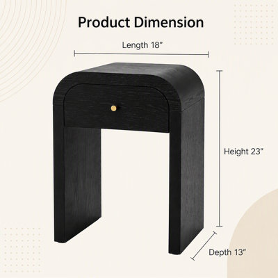 Curved black wooden side table with 1 drawer Nightstand Side End Table with Rounded Edge Tabletop for Bedroom Living Room