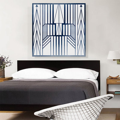 Art déco, lignes bleues sur fond blanc, impression sur toile tendue