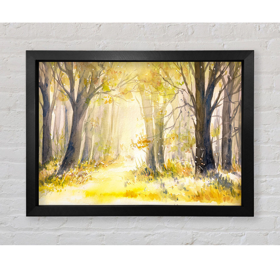 Yellow Forest Woodland Aquarell - Einzelner Bilderrahmen Kunstdrucke