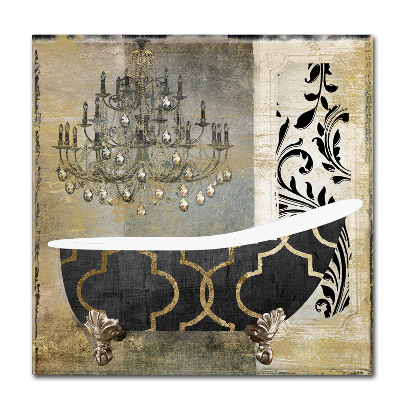 24'' x 24'' Black and Gold Bathtub Canvas Wall Art