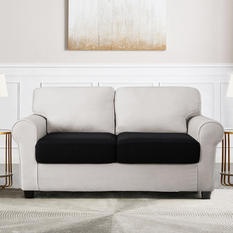 Housse pour causeuse à coussins carrés texturés, Mélange de polyester noir