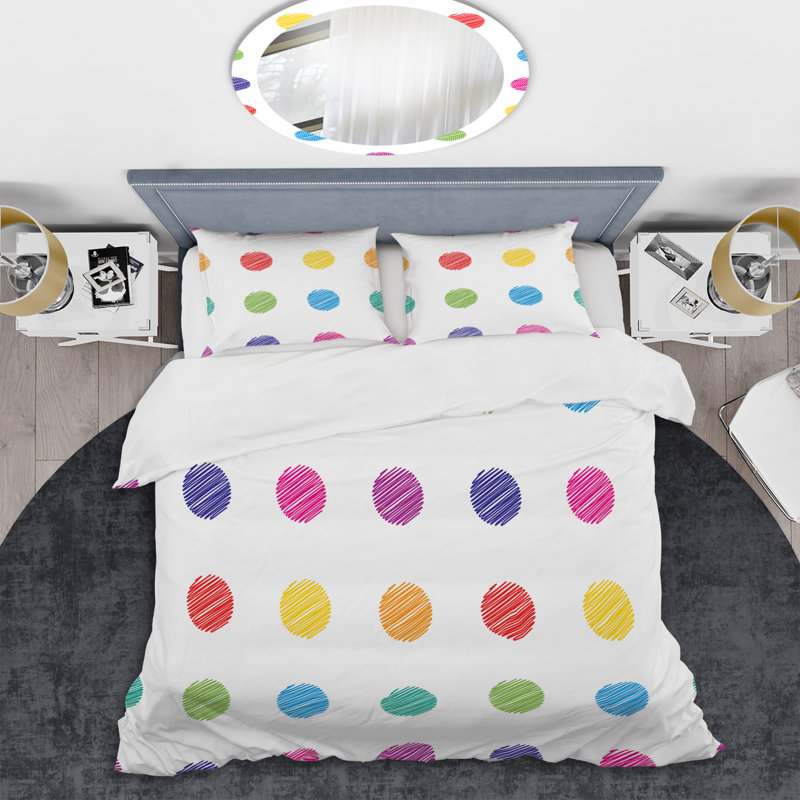 Multicolor Circle Dots - Ensemble de housse de couette abstrait - Microfibre de polyester