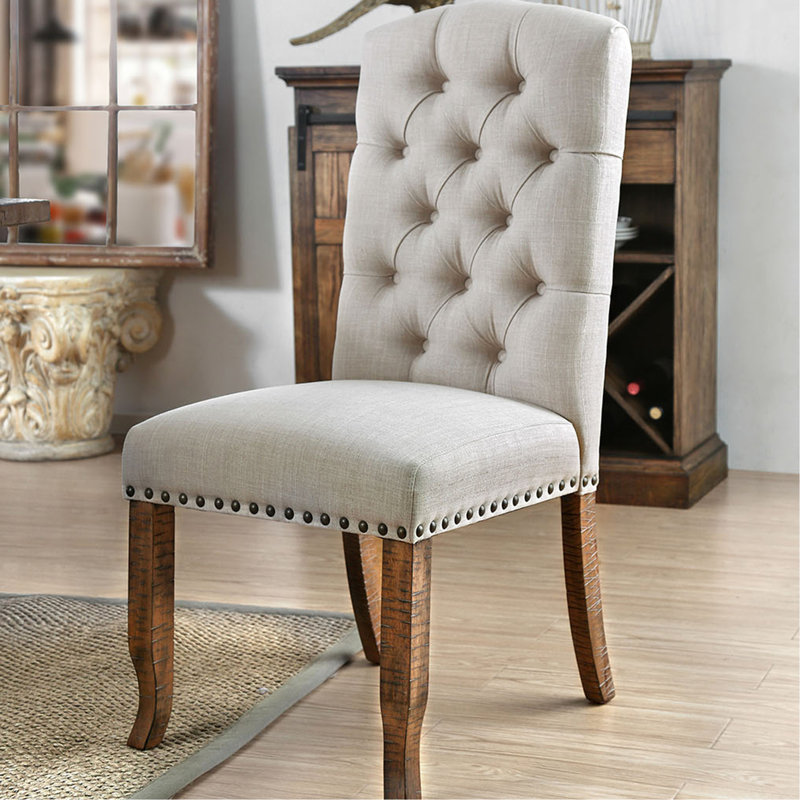 Chaises de salle à manger rembourrées en tissu de chêne rustique - de 2, et 2 chaises au fini design confortable, 2 avec touche éminence