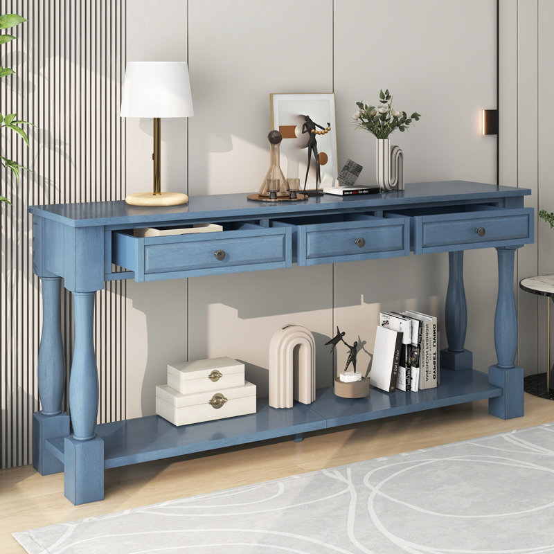 Console Console de 63 po de long avec tiroirs et tablette pour le vestibule, Navy, Navy, Navy