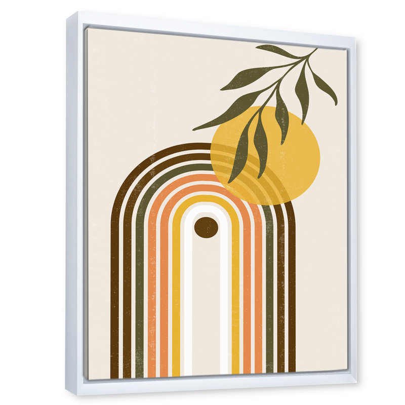 Abstrait soleil jaune avec arc-en-ciel rétro - impression sur toile, H 40 po x l 30 po x P 1 po, Toile blanche encadrée