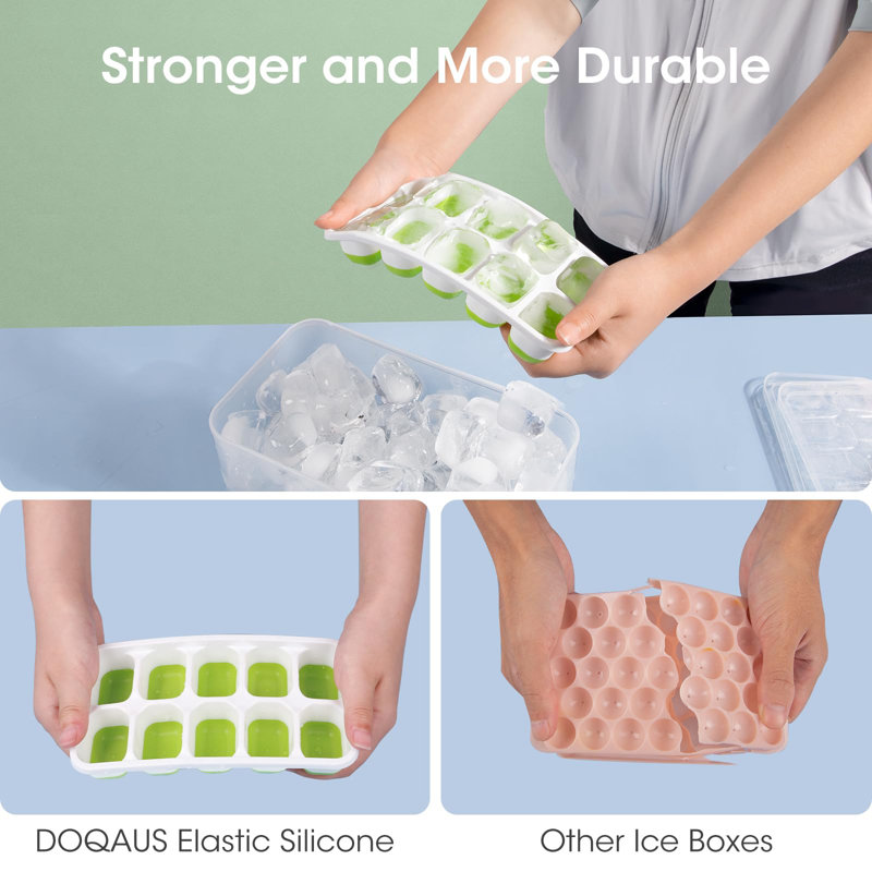 Ice Cube Tray With Lid And Bin, 4 Pack Silicone Plastic Ice Cubes Trays For Freezer With Box/Container, Stackable With Storage Iced Bucket Kits, Scoop, For Soup, Food, Cocktail, Coffee