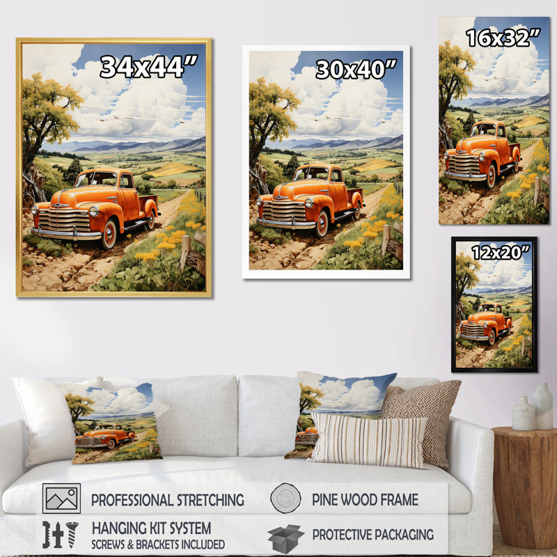 Camionnette jaune Kanesaty - Golden Fields II - impression, Cadre photo noir, H 20 po x l 12 po x P 1 po