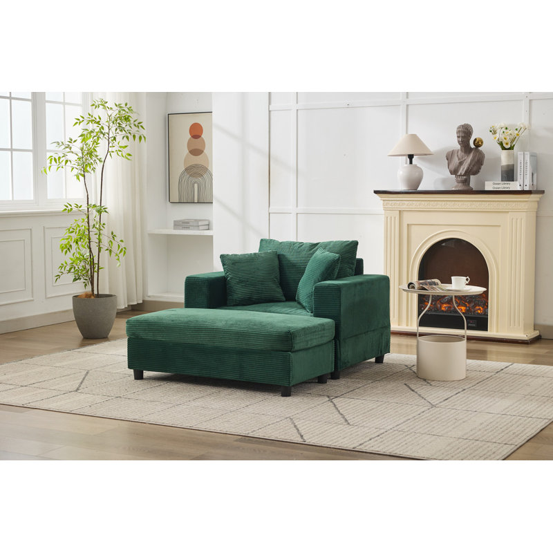 Chaise longue rembourrée moderne avec repose-pieds et coussins amovibles, Vert