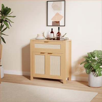 Rattan Buffet Cabinet With Storage, Boho Credenza Sideboard Cabinet With Drawer And Adjustable Shelves, Farmhouse Buffet Table Console Coffee Bar Cabi by Bay Isle Home