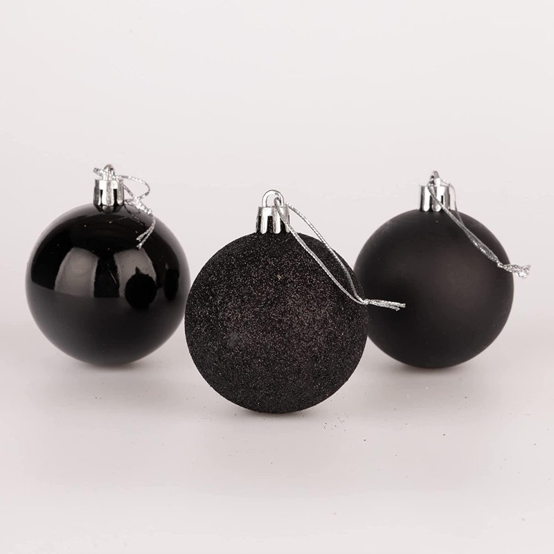 18 Piece Shatterproof Christmas Baubles for Tree and Festive Decorating, 6cm H x 6cm W x 6cm D, Black