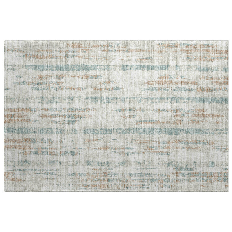 Premium Machine Washable Dream Shag ADS39 Broken Bars Rug, 1'8" x 2'6", Ivory