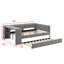Lit plateforme tapissier pleine grandeur en velours avec tablettes de rangement, bureau intégré, station de charge USB et lit gigogne simple-118034318
