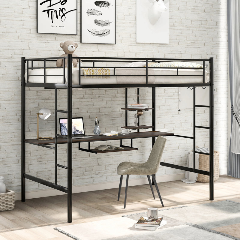 Lit mezzanine avec bureau et tablette, conception peu encombrante, Lit double