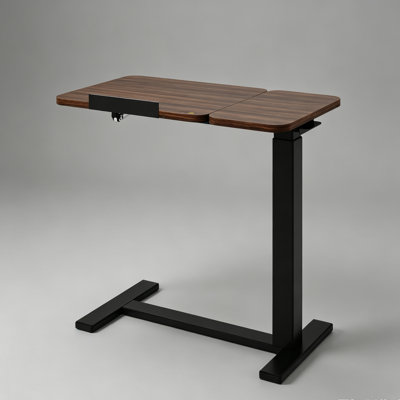 Small Rolling Overbed Table, Adjustable Height Mobile Laptop Desk with Tilting Desktop & Wheels for Home Office, Bedside, Wood Grain